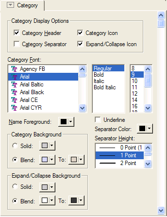 A Diagram's Category tab in the Property Browser