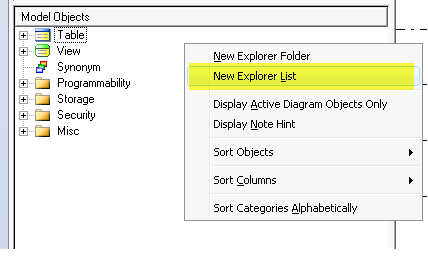 The context menu that is displayed when you right click on the Model Explorer background.  Select New Explorer List to run the Explorer List Wizard.