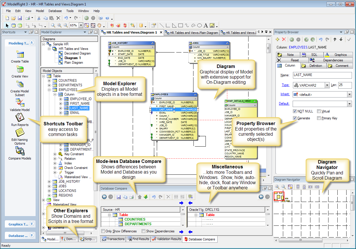 This screenshot illustrates the various elements of the ModelRight User Interface.