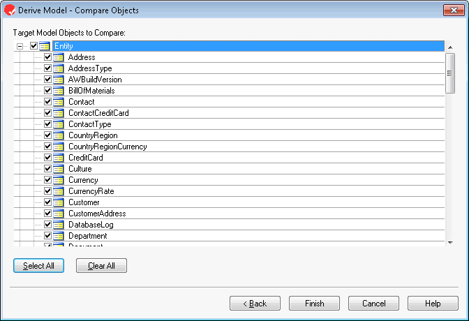 Select specific instances of objects to include or exclude in the derived Model.