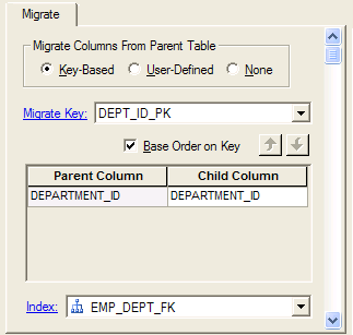 The Migrate Property Page of a Relation when Key-Based migration is selected
