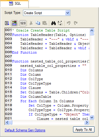 SQL Property Page with the Edit Script selected