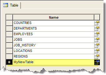 The Category editor.  In this case the Table category was selected.  The last line of its control is always reserved for quickly adding new objects.